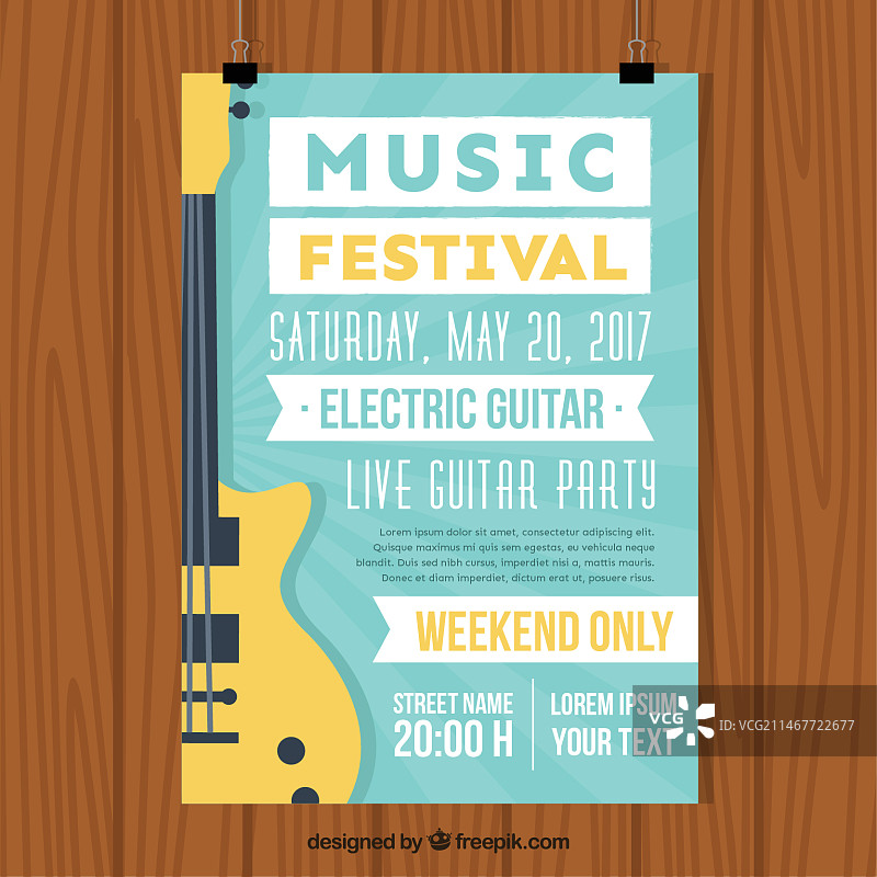 带电吉他的音乐节宣传册图片素材