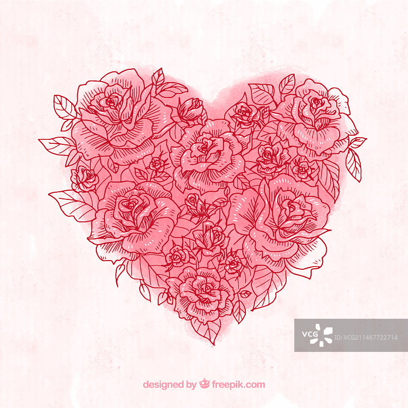 玫瑰草图水彩爱心背景图片素材