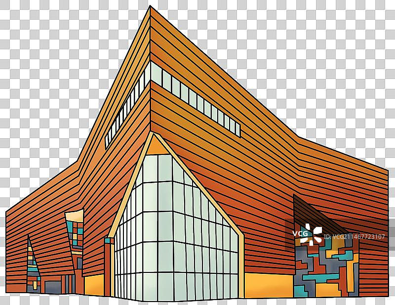 城市贵阳地标建筑：贵州省博物馆描边插画元素图片素材