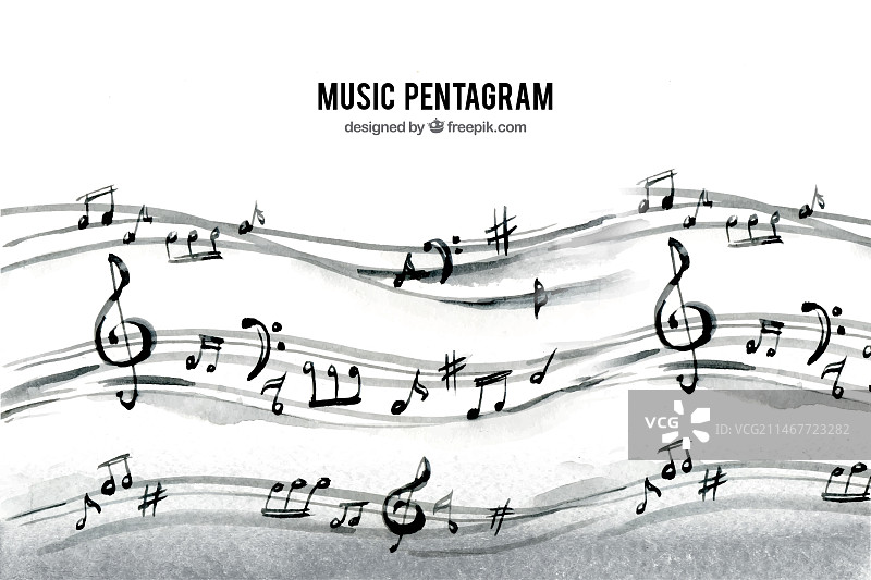 带音符的五角星水彩背景图片素材