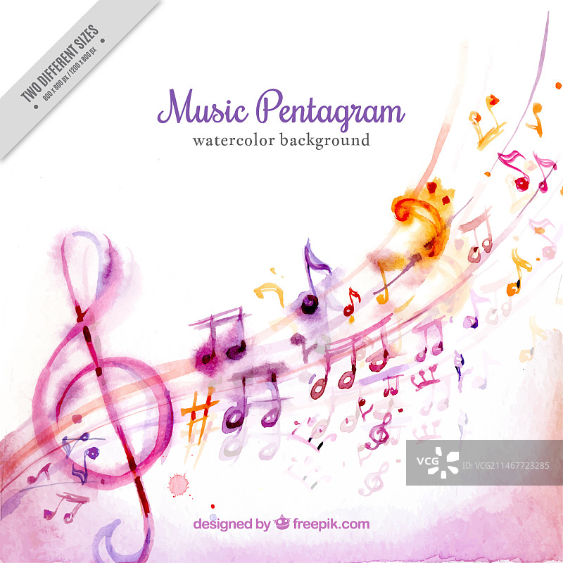 美丽音符的水彩背景图片素材