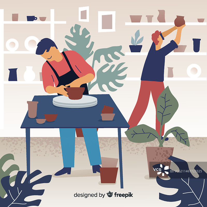 在家制作陶器的人们图片素材