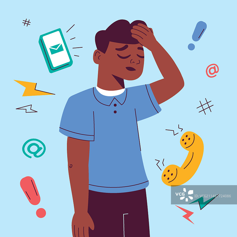 手绘扁平风格压力过大人群插画图片素材