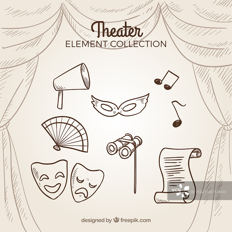 手绘复古剧院元素合集图片素材