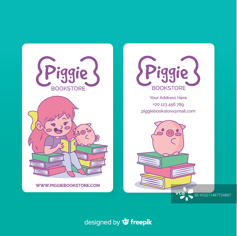 手绘可爱卡通人物名片模板图片素材