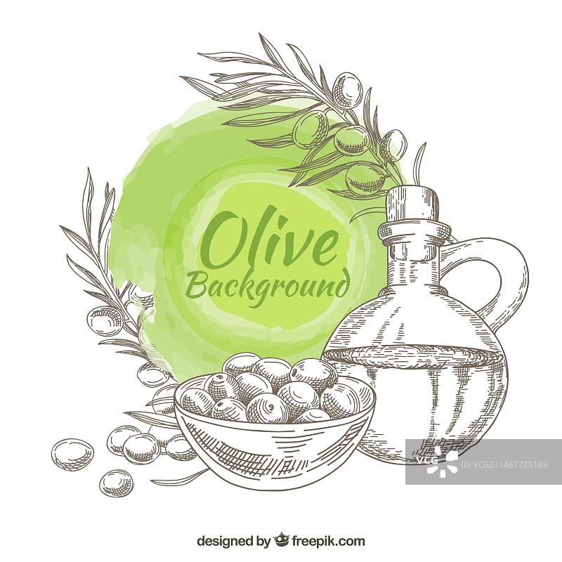 绿色调圆形污渍手绘橄榄背景图片素材