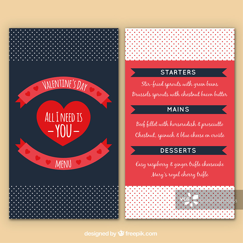 情人节虚线菜单模板图片素材