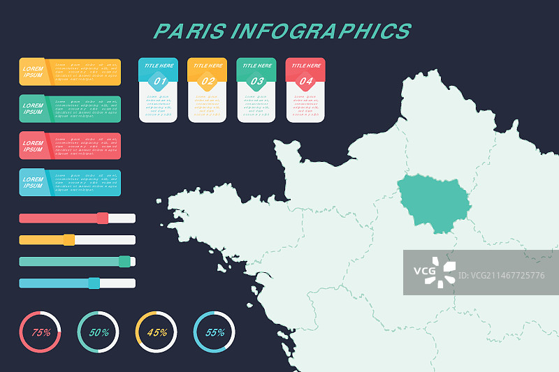 扁平风格巴黎地图信息图模板图片素材
