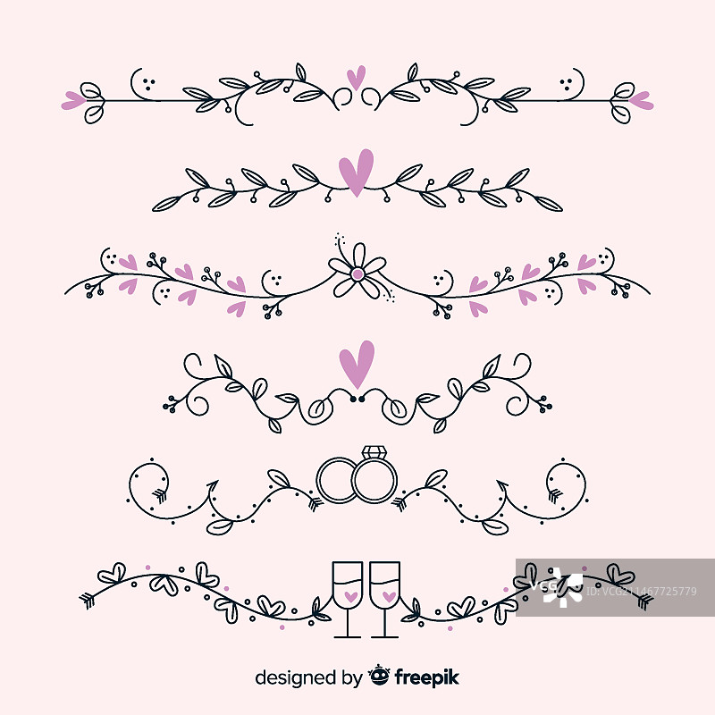 手绘婚礼装饰元素合集图片素材