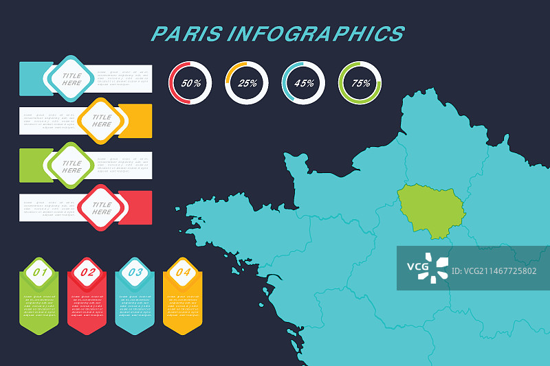 扁平风格巴黎地图信息图图片素材