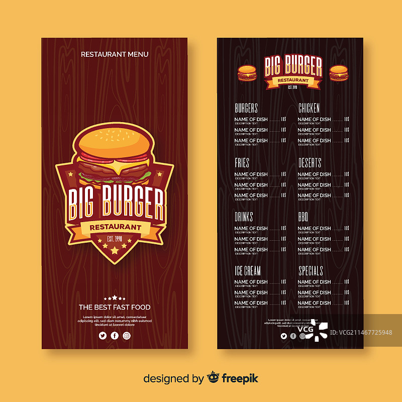 扁平风汉堡餐厅菜单模板图片素材