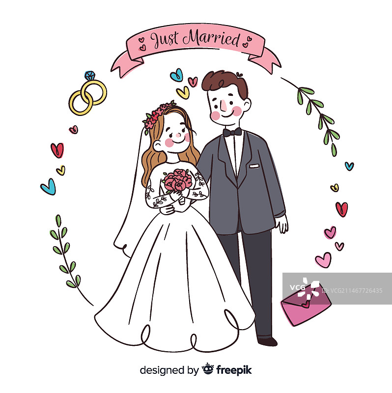 手绘婚礼情侣背景图片素材