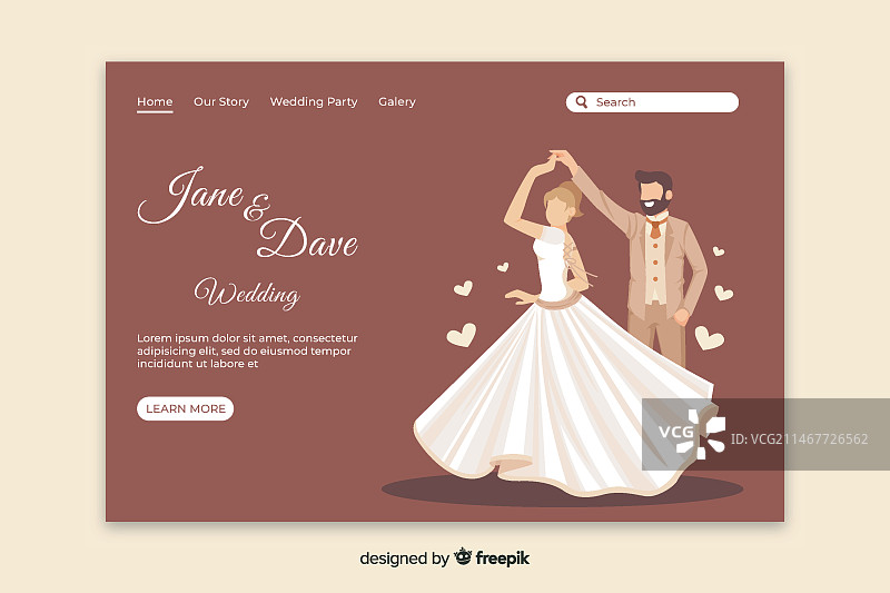 新婚夫妇着陆页模板图片素材