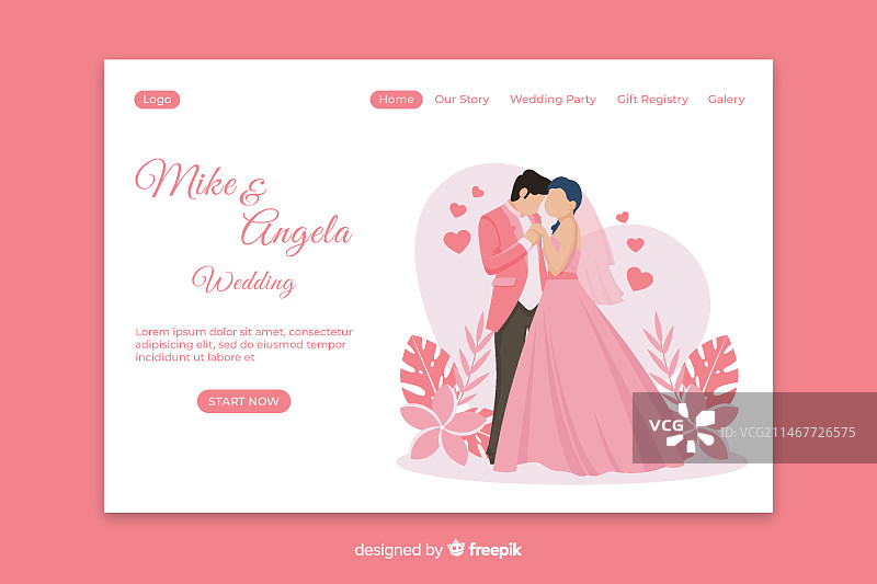 新婚夫妇着陆页模板图片素材