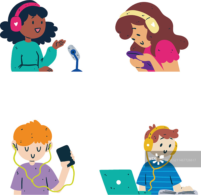 人们录制和收听播客图片素材