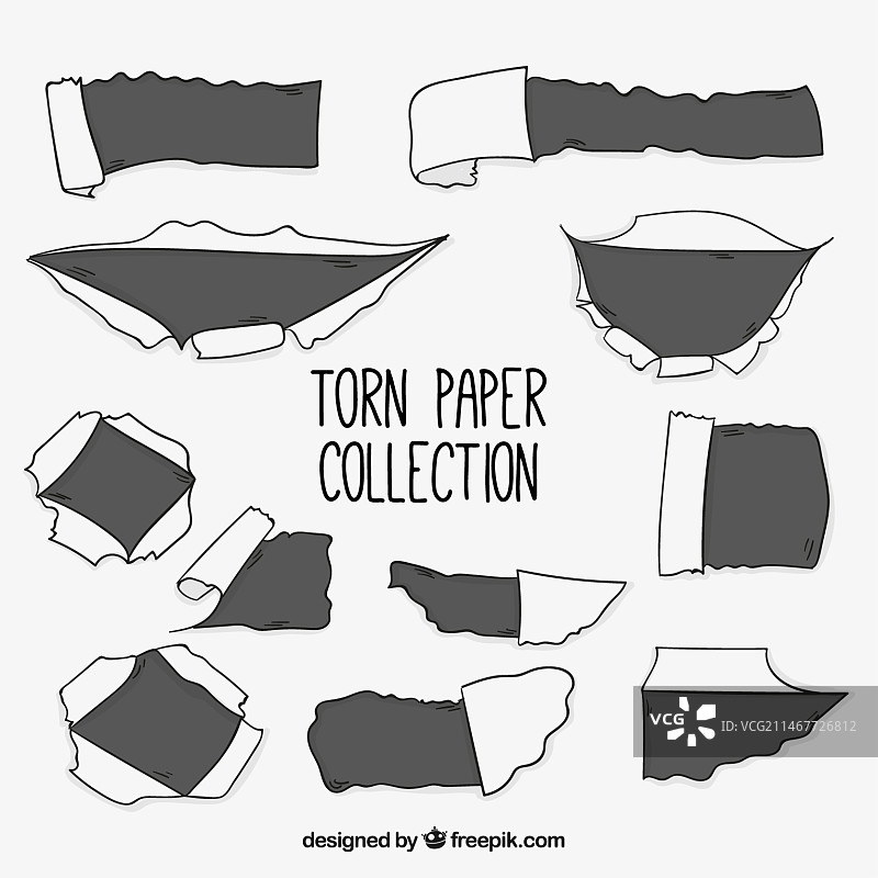 手绘撕裂纸张组合图片素材