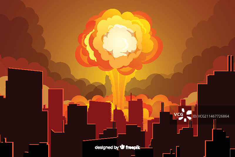 城市卡通风格的核爆炸图片素材