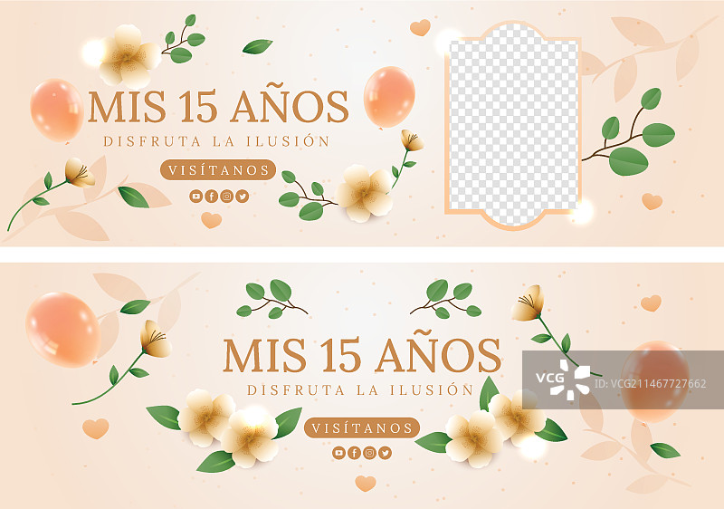 渐变色西班牙少女成人礼横幅套装图片素材