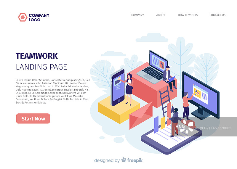 2.5D团队合作着陆页模板图片素材