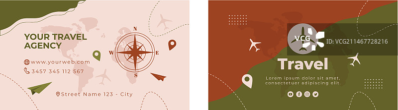 扁平风格旅行社横版名片模板图片素材