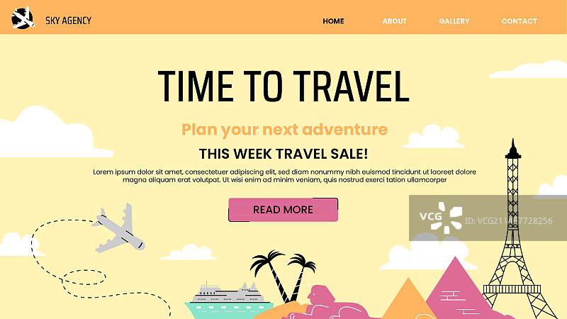 扁平风格旅行社着陆页模板图片素材