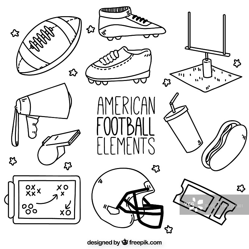 手绘美式橄榄球元素图片素材