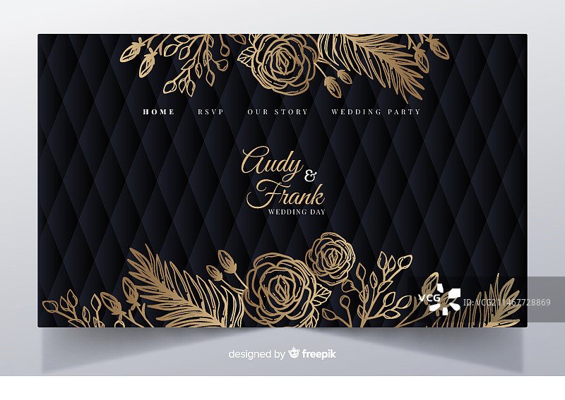 金色优雅婚礼着陆页模板图片素材