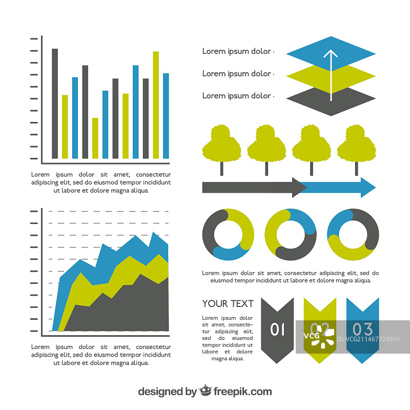 具有蓝色和绿色细节的信息图表元素图片素材
