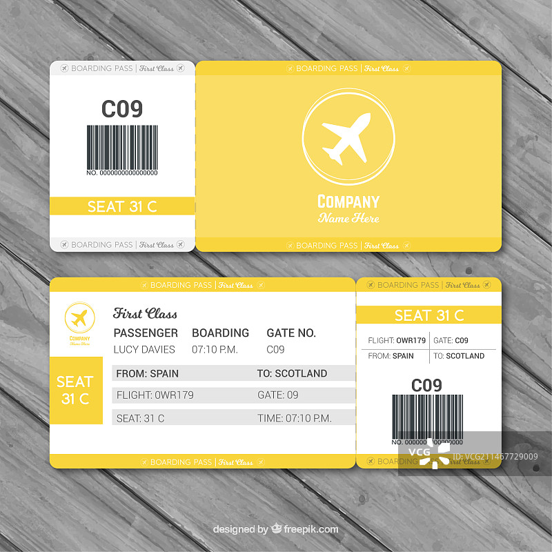 带有灰色细节的精美登机牌模板图片素材
