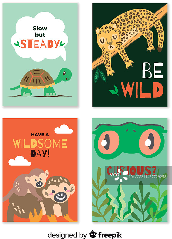 手绘野生动物卡片合集图片素材