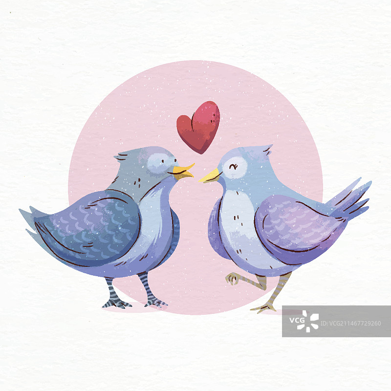 水彩情人节相爱小鸟图片素材