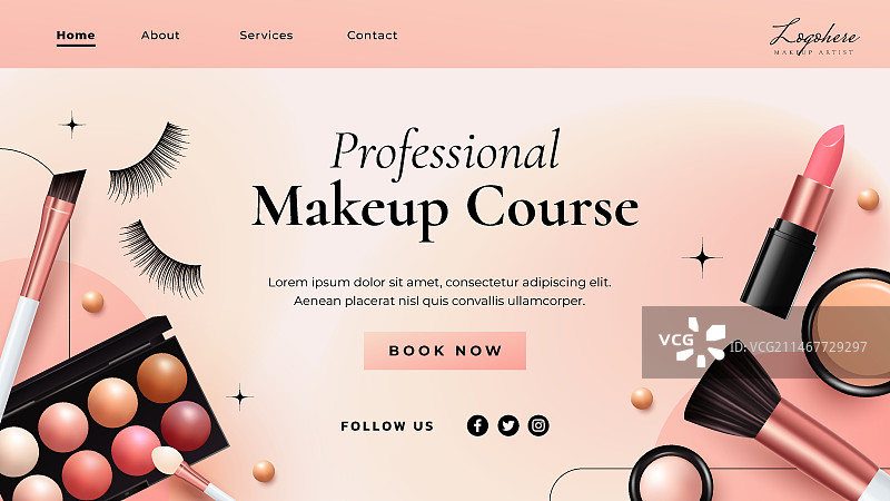 逼真彩妆师着陆页模板图片素材