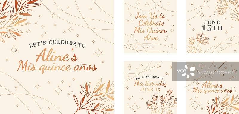 渐变鲜花主题的十五岁成人礼Instagram帖子图片素材