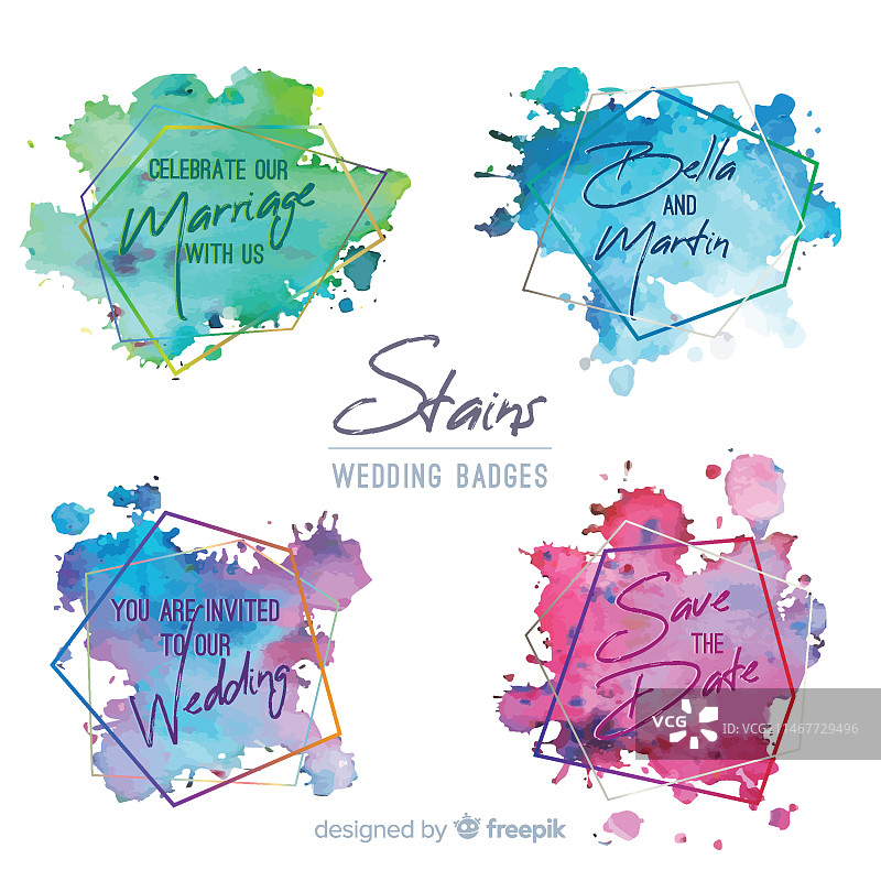 水彩污渍婚礼徽章合集图片素材