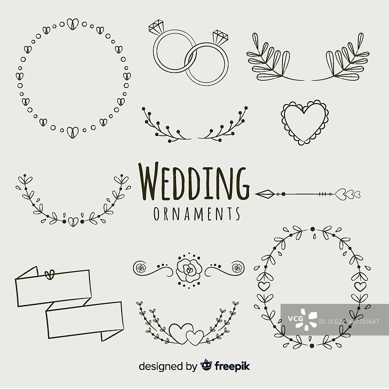 手绘婚礼装饰元素合集图片素材