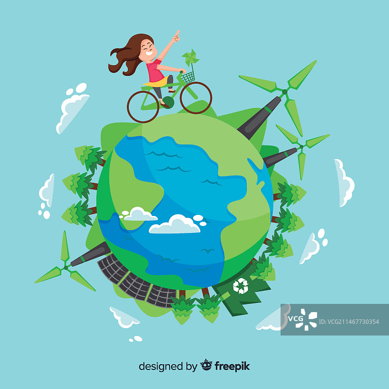 手绘生态概念与自然元素图片素材