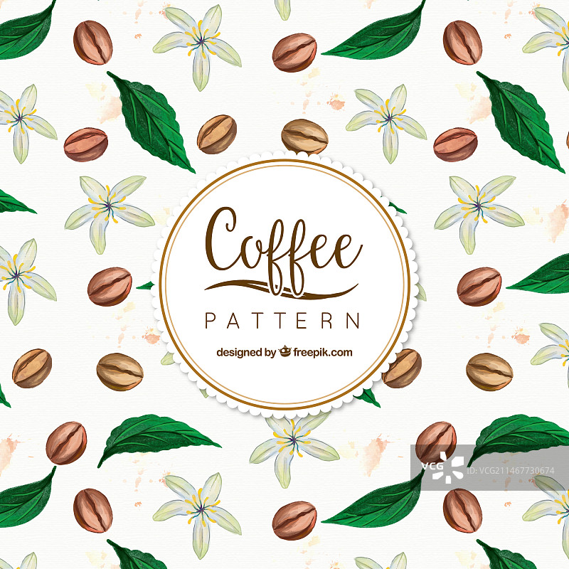 水彩叶咖啡豆背景图片素材