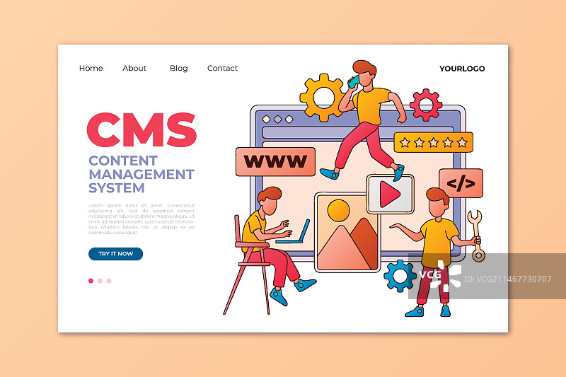 扁平手绘CMS着陆页图片素材