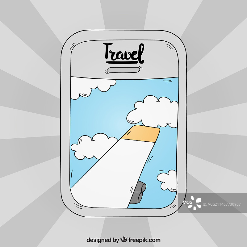 手绘飞机窗背景图片素材