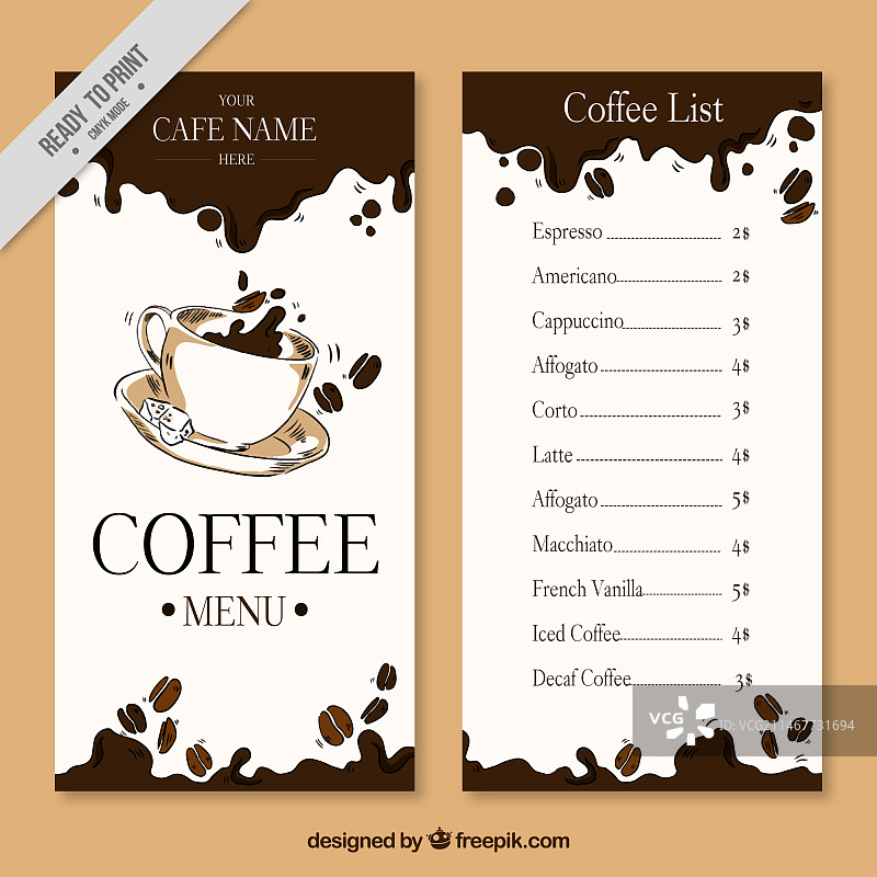 手绘咖啡馆菜单图片素材