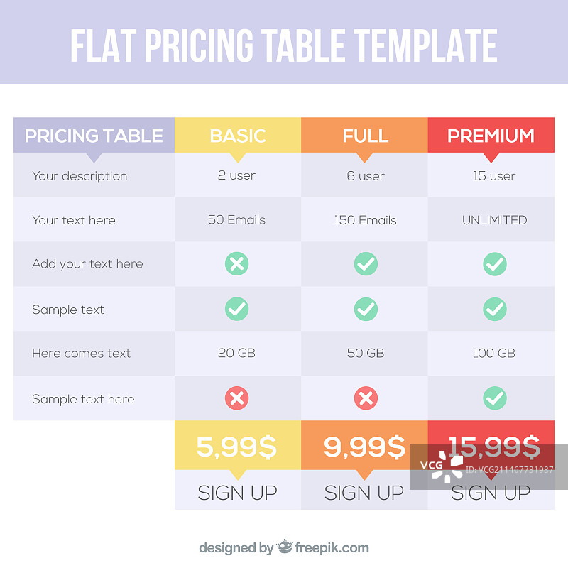 扁平风格价格表模板图片素材