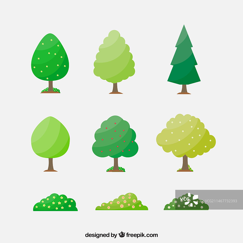 扁平风格树木灌木素材包图片素材