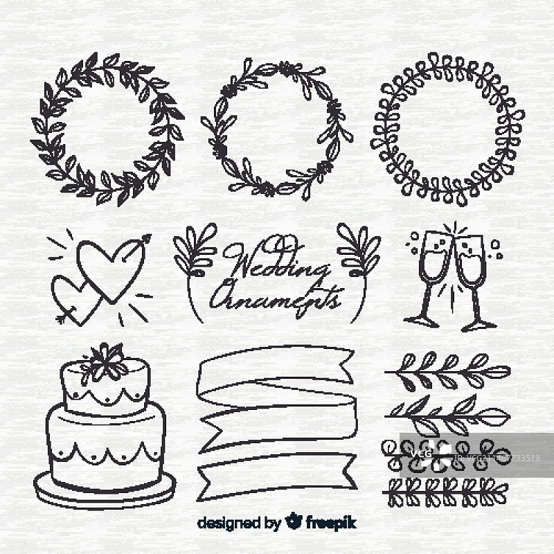 手绘婚礼装饰元素合集图片素材