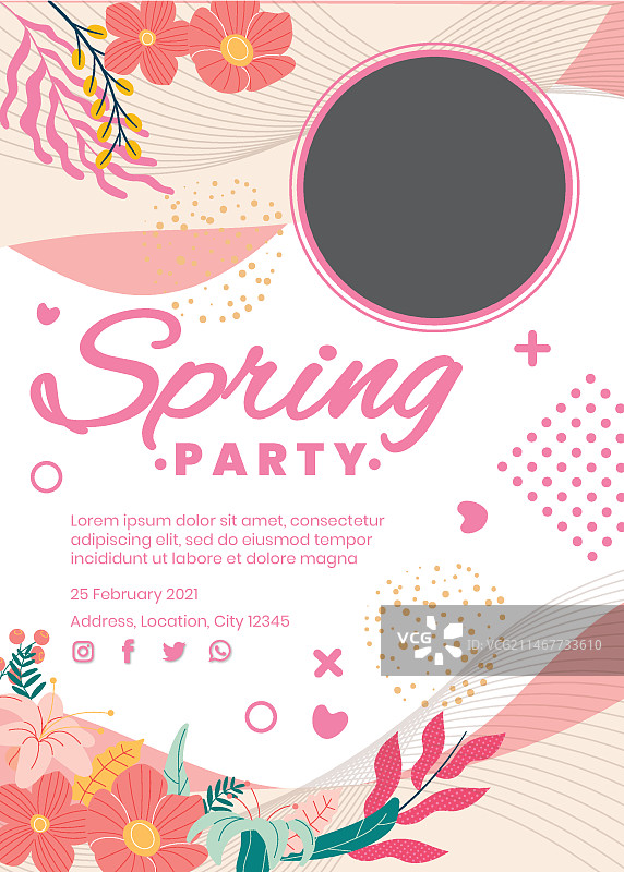 女士鲜花春季派对宣传单模板图片素材