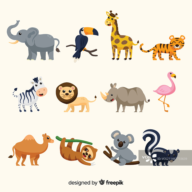 热带动物扁平设计合集图片素材
