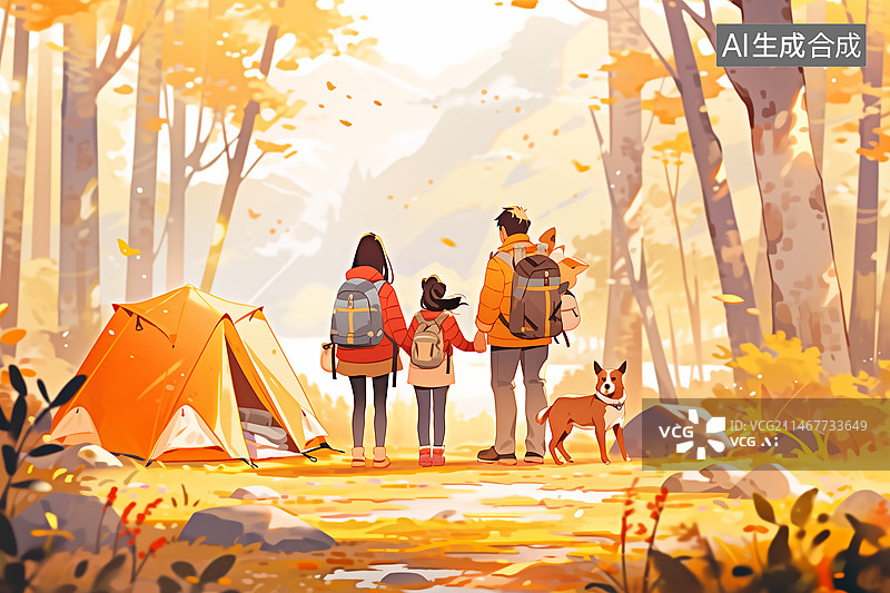 【AI数字艺术】幸福一家三口去秋游图片素材