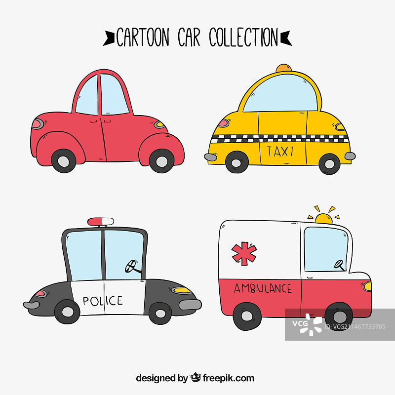 手绘出租车及其他车辆合集图片素材