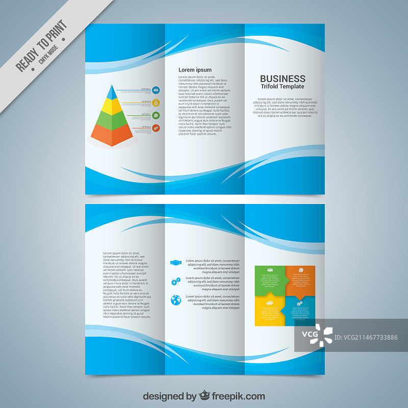 具有抽象蓝色形状的商务三折模板图片素材