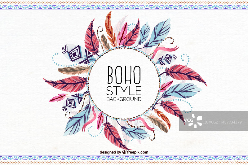 民族风水彩羽毛背景图片素材