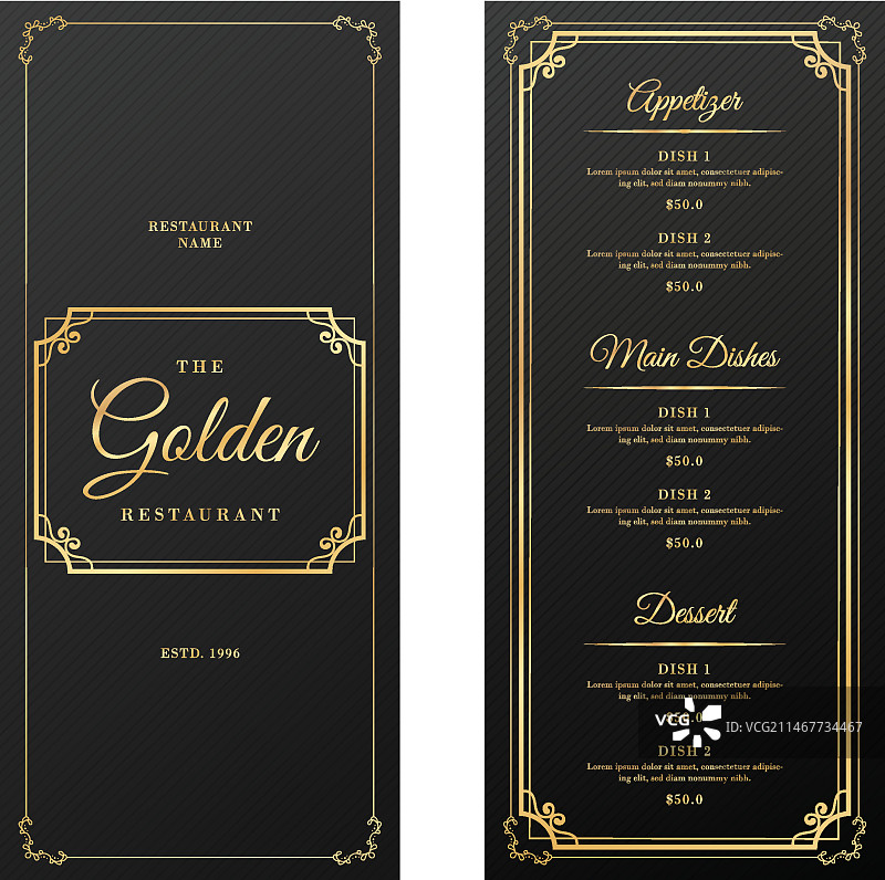 餐厅菜单黑金模板图片素材